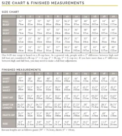 Closet Core - Carolyn Pajamas Sewing Pattern -VOGUE FABRICS STORE CC CarolynPJ finishedmeasurements