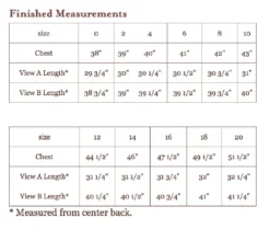 Liesl + Co - Gallery Tunic + Dress Sewing Pattern -VOGUE FABRICS STORE LnC GalleryTunic measurements