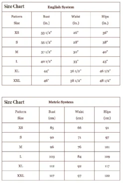 Liesl + Co - Chai Tee Sewing Pattern -VOGUE FABRICS STORE LnC Neighborhood sizechart 1