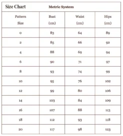 Liesl + Co - Classic Shirt Sewing Pattern -VOGUE FABRICS STORE LnC SizeChart dress Metric 1