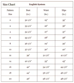 Liesl + Co - Classic Shirt Sewing Pattern -VOGUE FABRICS STORE LnC SizeChart dress english 1