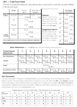 Petite Plus #601 Flat Front Pant -VOGUE FABRICS STORE PetitePlus601 back