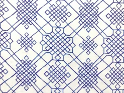 IF213-03 Camellia Trellis - Navy On White Celtic Knot Printed Linen Fabric