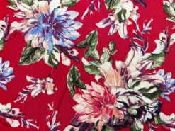 VF223-28 Lei Fiorí - Stylized Flowers On Red Rayon Challis Fabric 7 VF223-28 Lei Fiorí - Stylized Flowers On Red Rayon Challis Fabric -VOGUE FABRICS STORE VF223 28 cu