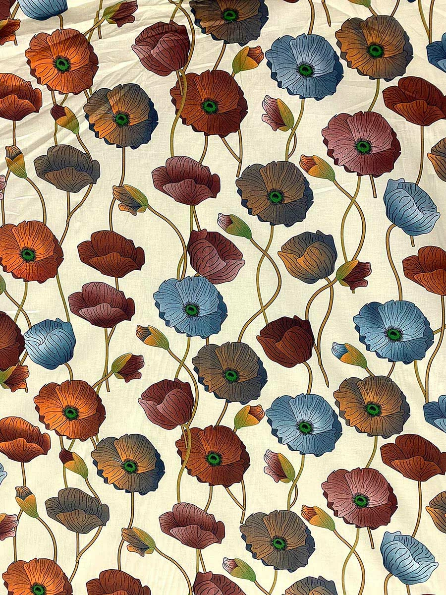 VF232-16 Catacombs Première - Large Brown And Grey Flowers On A French Vanilla Cotton Lawn Fabric 7 VF232-16 Catacombs Première - Large Brown And Grey Flowers On A French Vanilla Cotton Lawn Fabric - Image 5