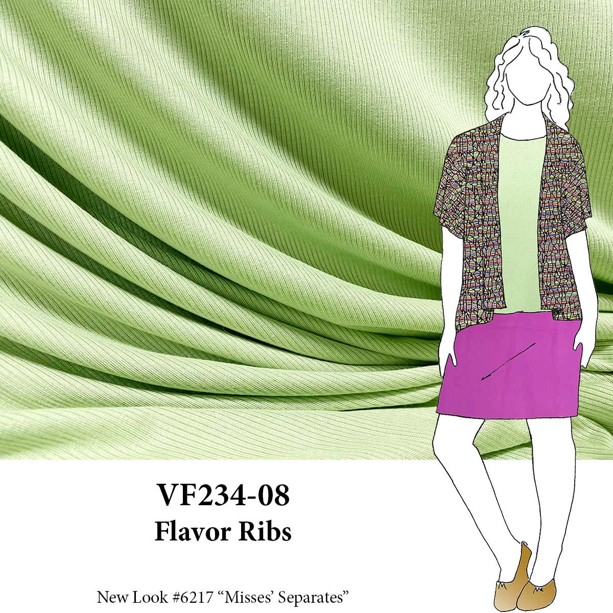 VF234-08 Flavor Ribs - Bright Celery Colored Super-soft Modal Rib Knit Fabric 3 VF234-08 Flavor Ribs - Bright Celery Colored Super-soft Modal Rib Knit Fabric