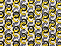 VF234-38 Idiom Rings - Gold With Black And Blush Interlocking Circles On White Rayon Challis Fabric 11 VF234-38 Idiom Rings - Gold With Black And Blush Interlocking Circles On White Rayon Challis Fabric -VOGUE FABRICS STORE VF234 38 flat