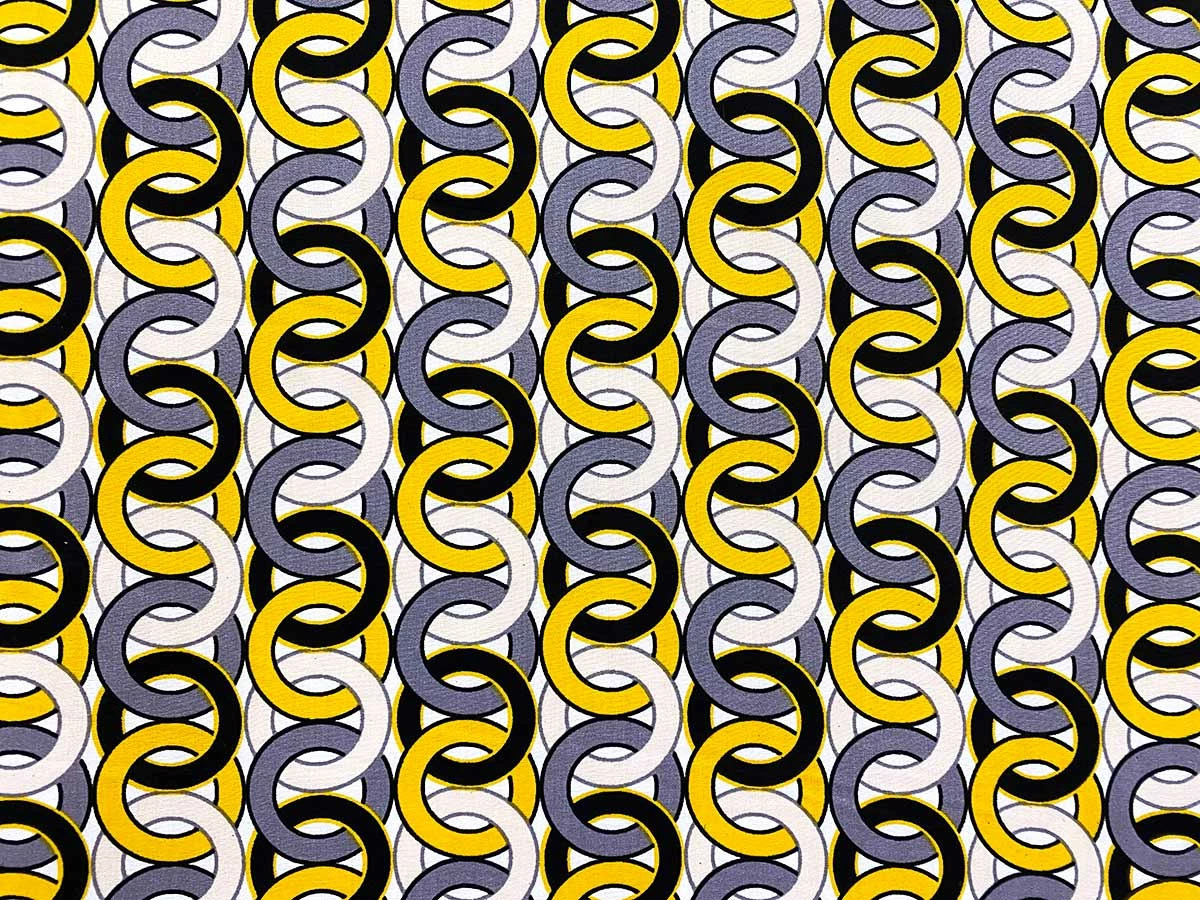 VF234-38 Idiom Rings - Gold With Black And Blush Interlocking Circles On White Rayon Challis Fabric 6 VF234-38 Idiom Rings - Gold With Black And Blush Interlocking Circles On White Rayon Challis Fabric - Image 4