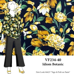 VF234-40 Idiom Botanic - Yellow And Gold Floral Print On Black Rayon Challis Fabric From Telio