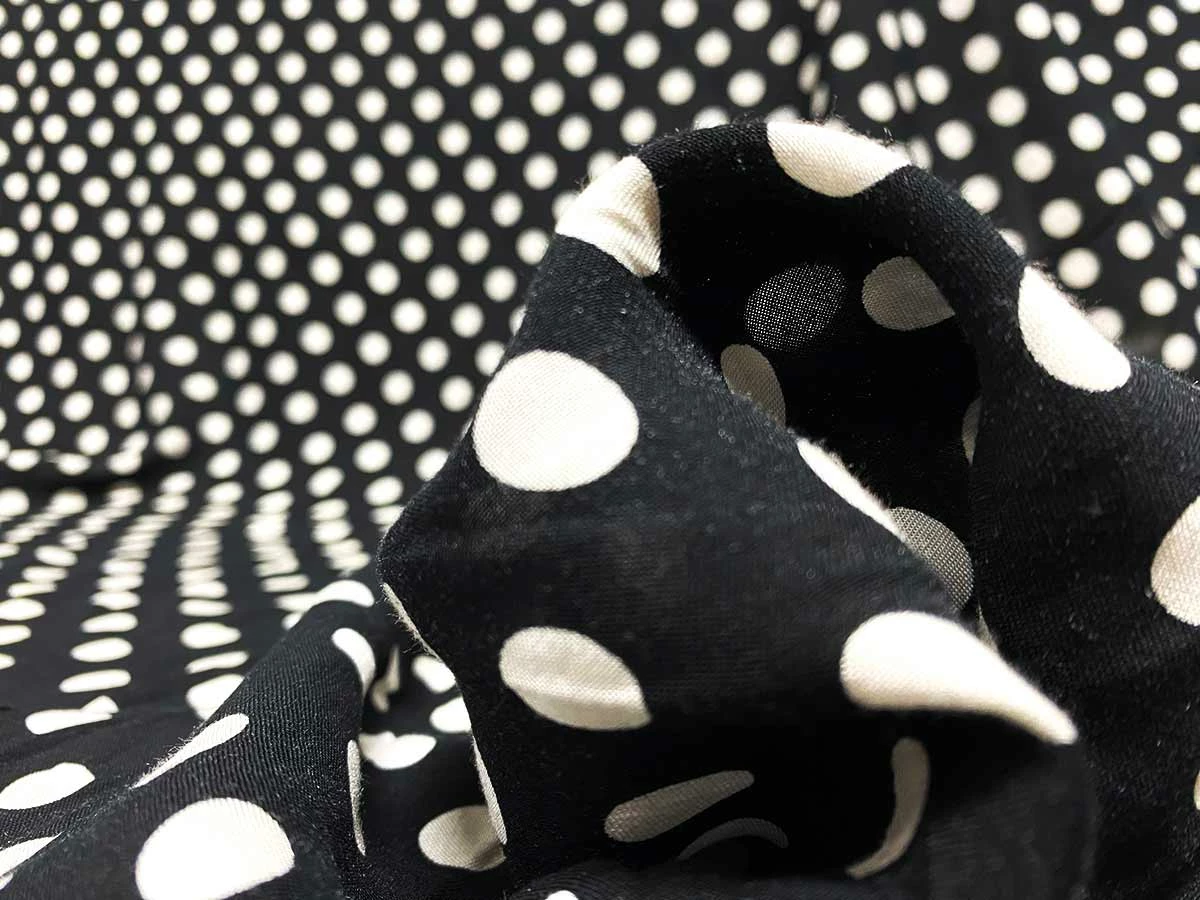 VF234-49 Therapy Polka - White Dots On Black Rayon Challis Fabric 4 VF234-49 Therapy Polka - White Dots On Black Rayon Challis Fabric - Image 2