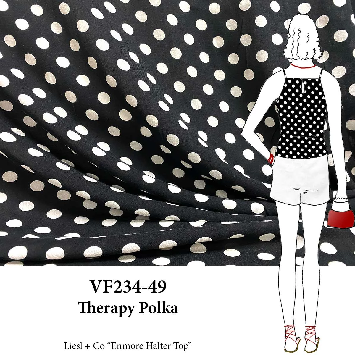 VF234-49 Therapy Polka - White Dots On Black Rayon Challis Fabric 3 VF234-49 Therapy Polka - White Dots On Black Rayon Challis Fabric