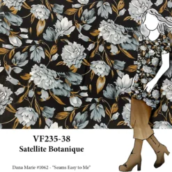 VF235-38 Satellite Bontanique - Camel And Grey Floral Print On Black Rayon Challis Fabric From Telio