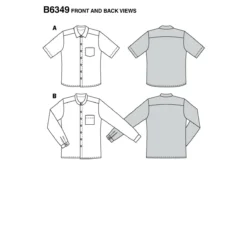 Burda 6349 - Men's Shirt With Collar Sewing Pattern -VOGUE FABRICS STORE bur6349 frontback